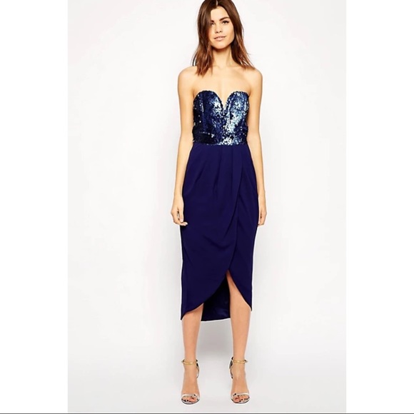 NWOT [tfnc london] blue sequin bodice midi dress - Picture 1 of 6